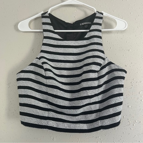 Express Black White Striped Crop Top Casual Formal Neutral Small - Picture 1 of 6